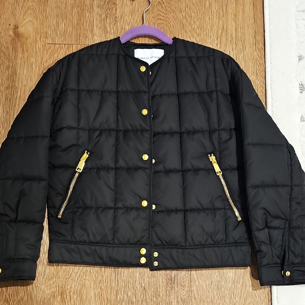 Rebecca Minkoff Black Puffer Jacket with Gold Details